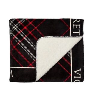 Victoria’s Secret Cozy Plush Sherpa Throw Blanket 50x60 Red Black Plaid Soft New
